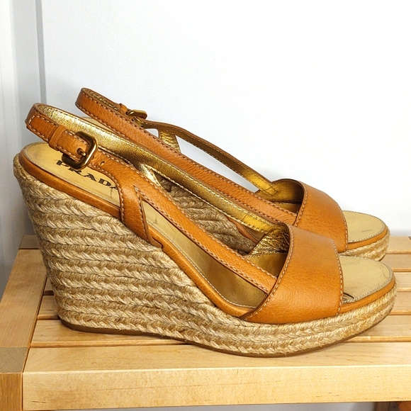 Prada🤎Wedge Tan Espadrilles, Size 41, 10-11M 🆕 - Picture 5 of 7